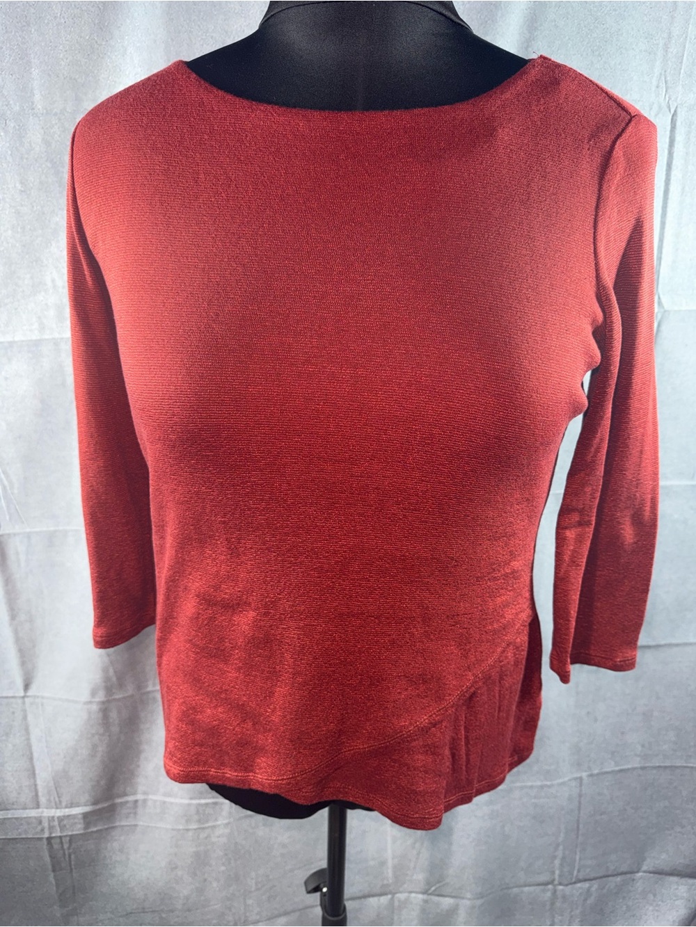 3229-Dress Barn Rust Red Boatneck Long Sleeve Top